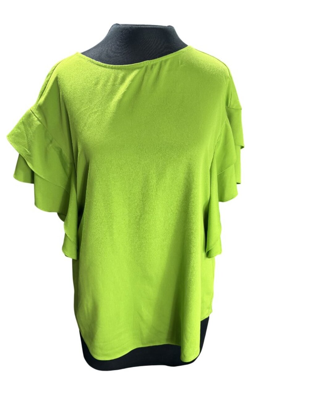 Chicos Lime Green Ruffled Short Sleeve Blouse Womens Size 2 Polyester Blend
